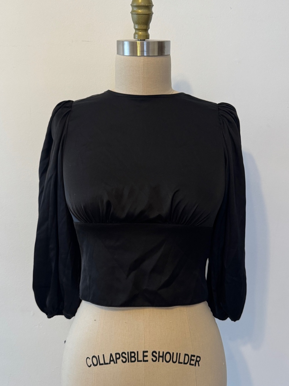 EXPRESS Black Satin Puff-Sleeve Women’s Top with Open Back
